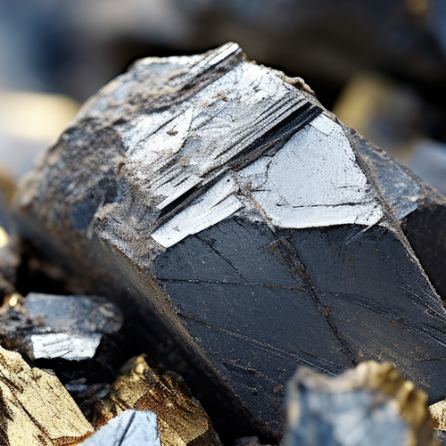 Close-up of L-OptiZinc zinc mineral chunks showing metallic shards and crystalline texture on a dark background