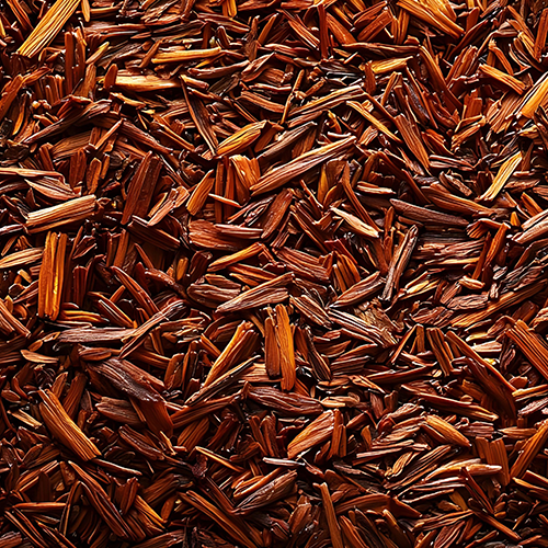 Close-up of rooibos leaf pieces symbolizing the MR-10 blend of Korean dandelion and rooibos extract