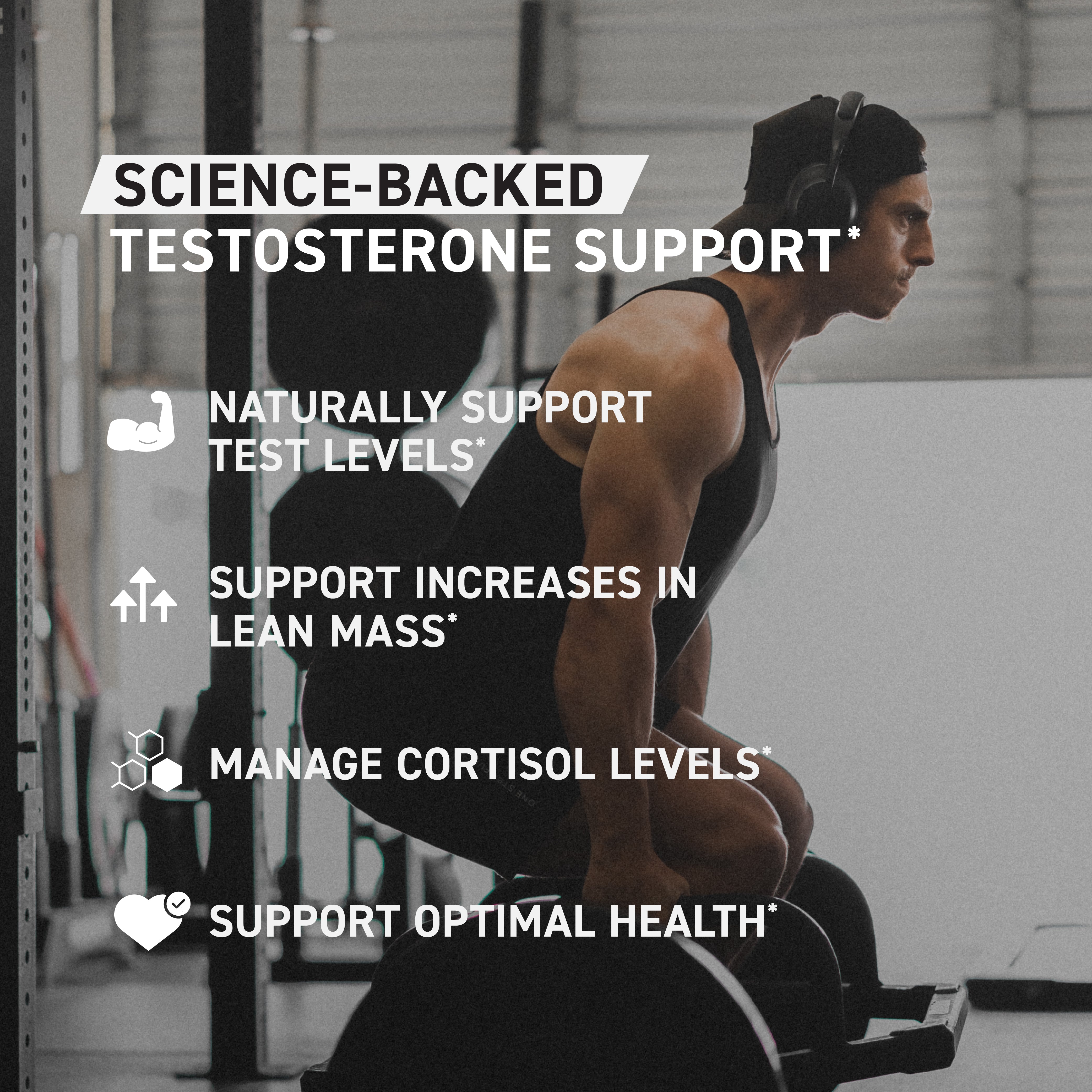 Promotional infographic showing science-backed testosterone support and benefits of Ferodrox supplement