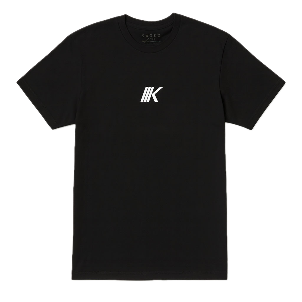 Front view of Slant Tee showcasing centered white slanted K logo on black shirt with transparent background #color_black